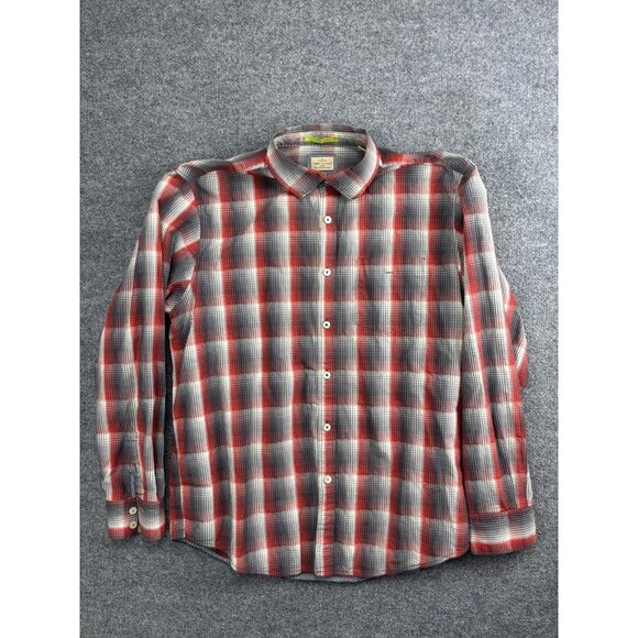 Tommy Bahama Shirt Mens Extra Large Red Gray Plaid Button Front Long Sleeve - Picture 1 of 6